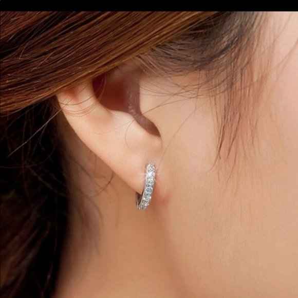 *NEW 925 Sterling Silver Diamond Hoop Earrings - Picture 2 of 10